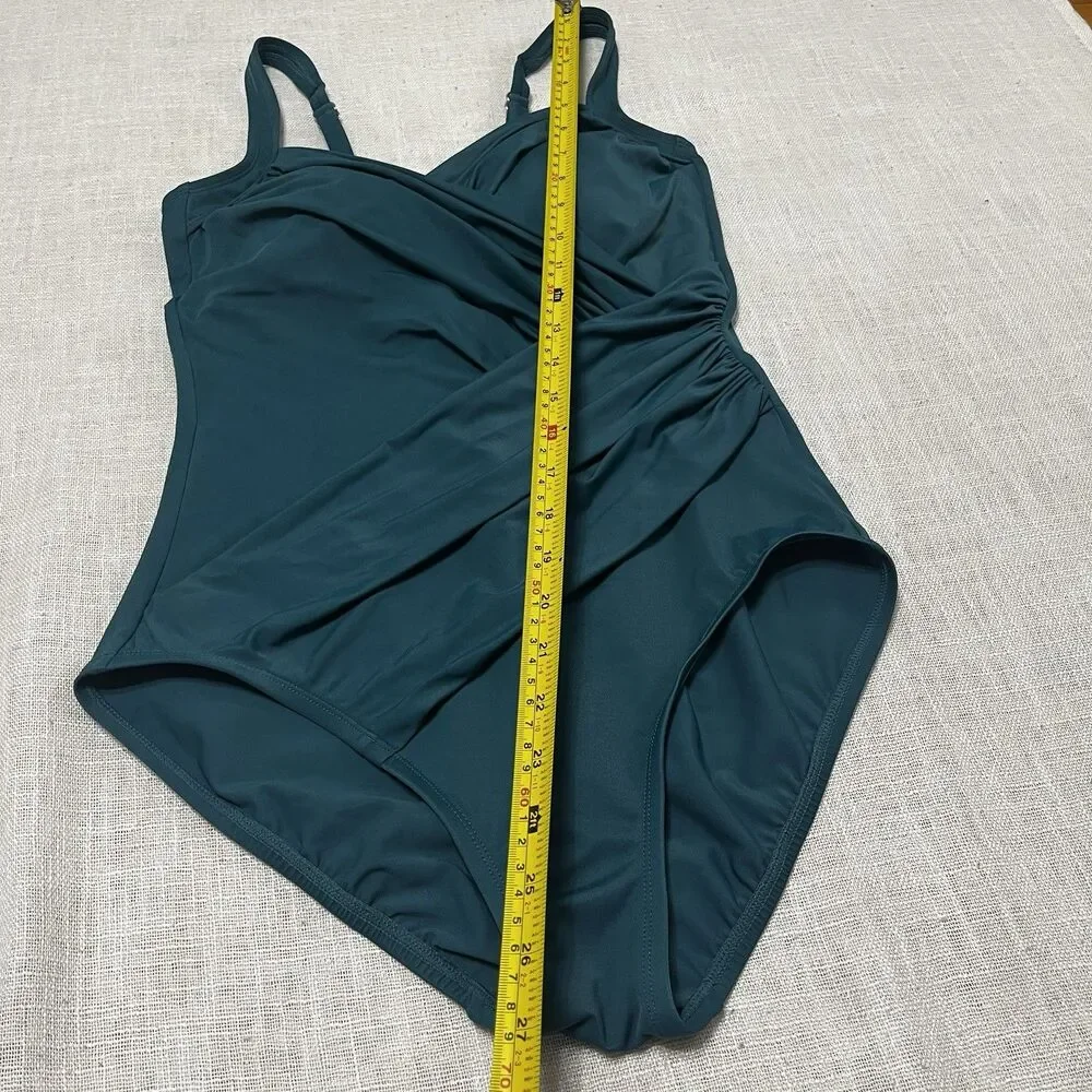 Miraclesuit One Piece Swimsuit 10 Teal Crossover Tummy Control Slimming Beach